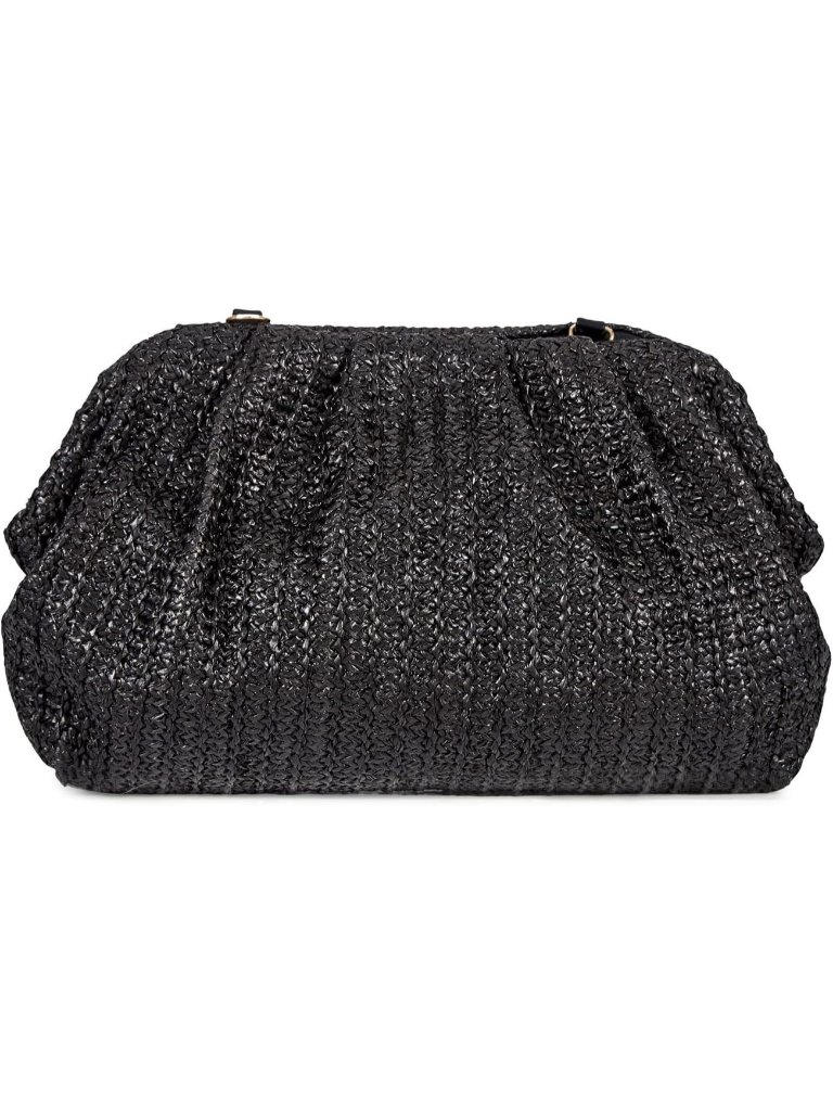 Women’s Black Straw Woven Clutch Purse Crossbody Evening Wedding Handbag